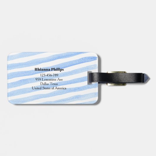 Blauw streep Aangepast Bagagelabel (Achterkant horizontaal)