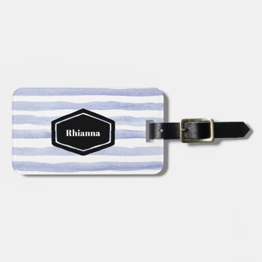 Blauw streep Aangepast Bagagelabel (Voorkant horizontaal)