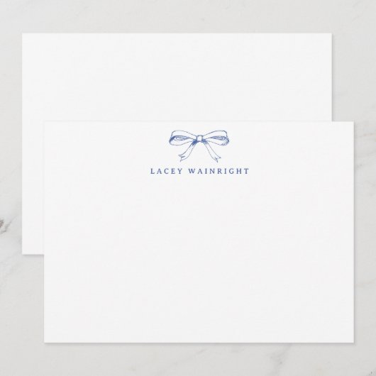 Blauw  strik gepersonaliseerd briefpapier notitiekaartje (Voorkant / Achterkant)