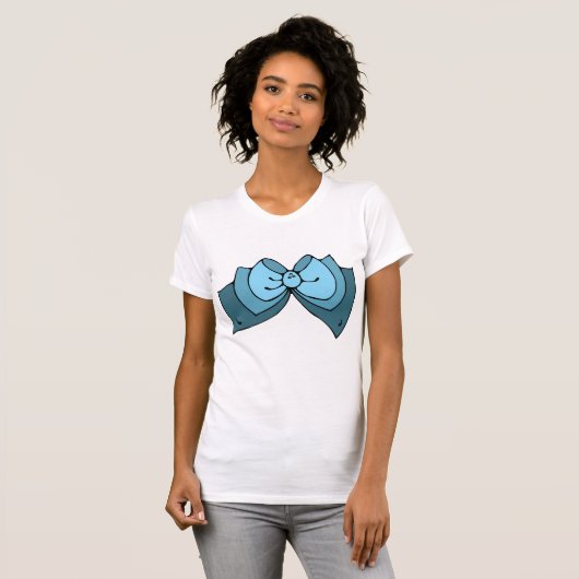 Blauw strik vrouwen T-shirt (Voorkant volledig)
