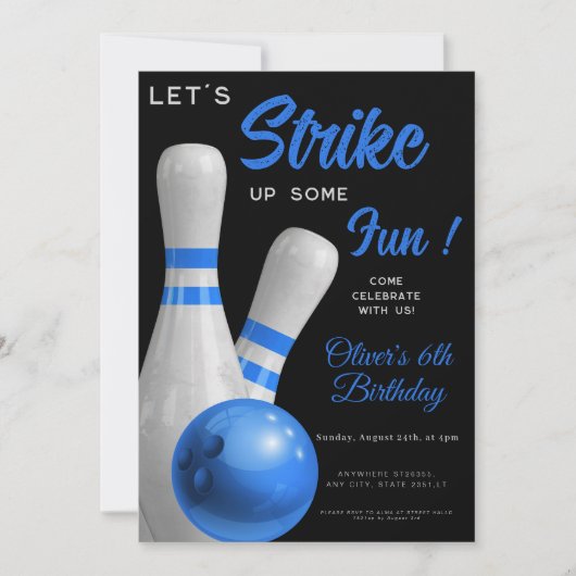 Blauw Strike Up Some fun jongen bowling verjaardag Kaart (Voorkant)