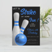 Blauw Strike Up Some fun jongen bowling verjaardag Kaart (Staand voorkant)