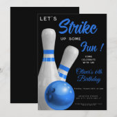 Blauw Strike Up Some fun jongen bowling verjaardag Kaart (Voorkant / Achterkant)