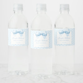 Blauw striklint baby shower waterflesetiketten waterfles etiket