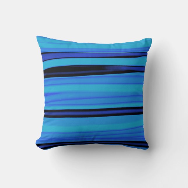 Blauw Striped Abstract acrylverf Kussen (Voorkant)