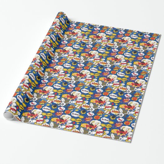 Blauw stripverhaal design patroon cadeaupapier (Uitgerold)