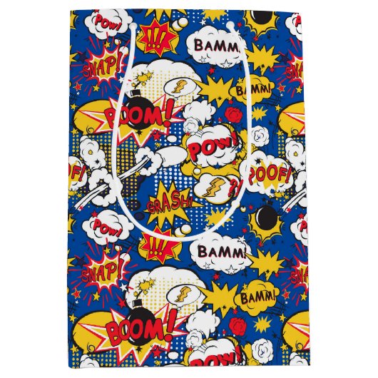 Blauw stripverhaal design patroon medium cadeauzakje (Voorkant)