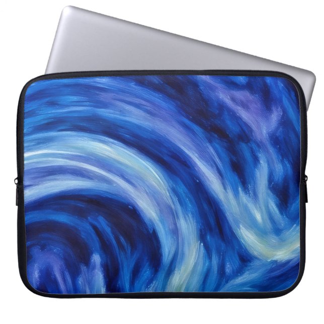Blauw Stromende Abstracte Kunst Laptop Hoes (Voorkant)