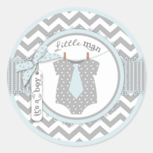 Blauw Stropdas & Chevron Print Baby shower Ronde Sticker
