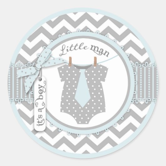 Blauw Stropdas & Chevron Print Baby shower Ronde Sticker (Voorkant)