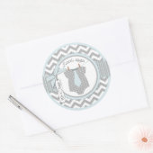 Blauw Stropdas & Chevron Print Baby shower Ronde Sticker (Envelop)