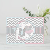 Blauw Stropdas en roze Tutu Twins Hartelijk dank Bedankkaart (Staand voorkant)