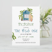 Blauw Surf House Beach Birthday Uitnodiging (Staand voorkant)