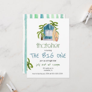 Blauw Surf House Beach Birthday Uitnodiging