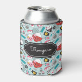 Blauw sushi patroon Kawaii Blikjeskoeler (Blikje Voorkant)