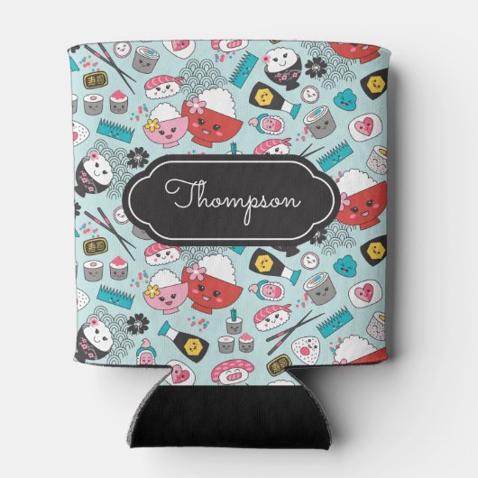 Blauw sushi patroon Kawaii Blikjeskoeler (Achterkant)