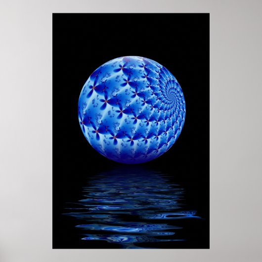 Blauw Suspended Sphere Fractal Print (Voorkant)