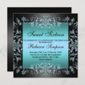 Blauw Sweet16 Sneeuwstof Verjaardag Uitnodigen Kaart (Voorkant / Achterkant)