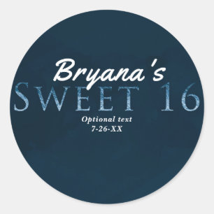 Blauw SWEET 16 Chic Elegant Verjaardagsfeest Favor Ronde Sticker