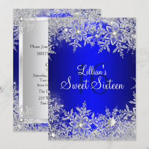 Blauw Sweet 16 Sneeuwvlok Winter Wonderland Kaart