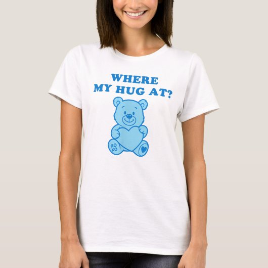 Blauw T-shirt met knuffel van teddybeer – Grappig (Voorkant)