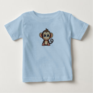 Blauw T-shirt met Little Schattige Monkey Print