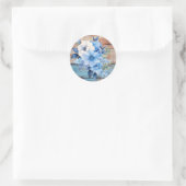 Blauw Taan Houten Lichtjes Bloemige Bruiloft Ronde Sticker (Tas)