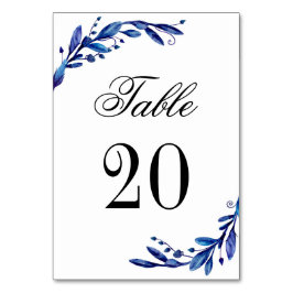 Blauw tafelnummer. Winter bruiloft. Marine tafel Kaart