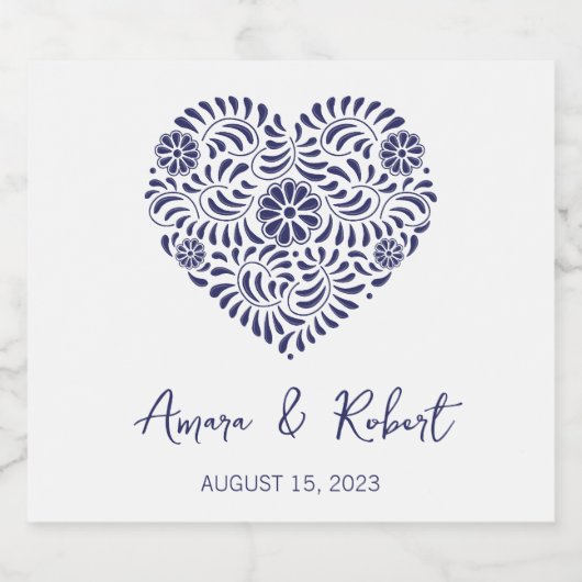 Blauw Talavera hart Sparkling Wijnetiket (Enkel label)