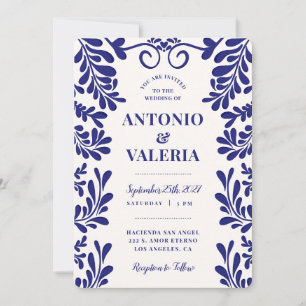 Blauw Talavera Mexicaans Hacienda Trouwen Kaart