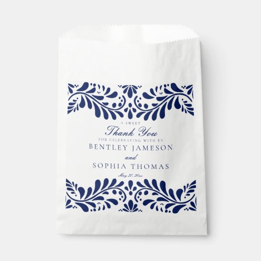 Blauw Talavera-tegel Spaans Fiesta-huwelijksdesser Bedankzakje (Voorkant)