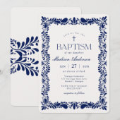 Blauw Talavera-tegel Spaanse Fiesta Doopfeest Kaart (Voorkant / Achterkant)