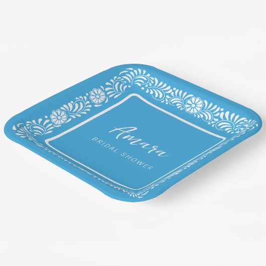 BLAUW TALAVERA VRIJGEZELLENFEEST PAPIEREN BORDJE (Gebogen)