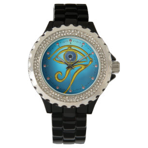BLAUW TALISMAN, GOLD HORUS EYE Aqua Blue Horloge