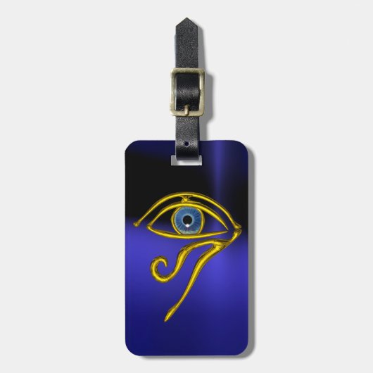 BLAUW TALISMAN/GOLD HORUS EYE BAGAGELABEL (Voorkant verticaal)