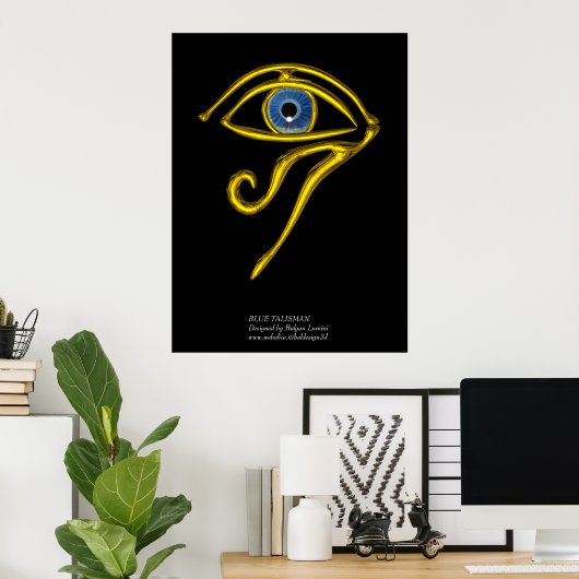 BLAUW TALISMAN/GOLD HORUS EYE POSTER (Thuiskantoor)