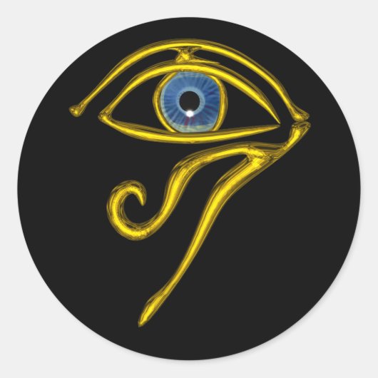 BLAUW TALISMAN/GOLD HORUS EYE RONDE STICKER (Voorkant)