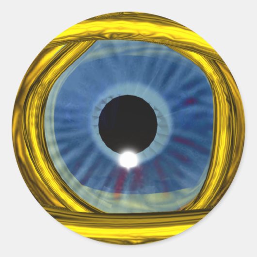 BLAUW TALISMAN/GOLD HORUS EYE RONDE STICKER (Voorkant)