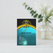 BLAUW TALISMAN, GOUD HORUS OOG AQUAMARIJN MONOGRAM VISITEKAARTJE (Staand voorkant)