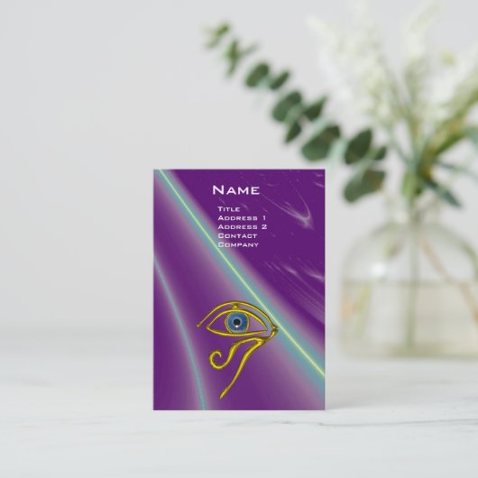 BLAUW TALISMAN, GOUD HORUS OOG Paarse Violet Groen Visitekaartje (Staand voorkant)