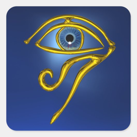 BLAUW TALISMAN, GOUDEN HORUS OOG VIERKANTE STICKER (Voorkant)