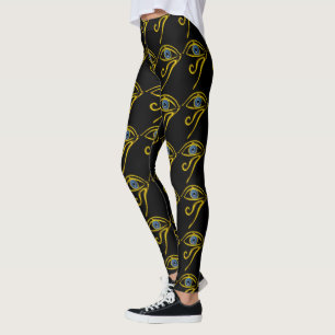 BLAUW TALISMAN, HORUS EYE Goud Zwart Patroon Leggings