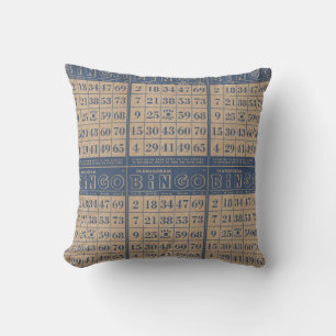 Blauw/Tan Antiek  Bingo Kaarten Kussen