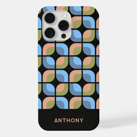 Blauw Tan Beige Groen Zwart Mideeuw Art Patroon iPhone Hoesje (Achterkant)