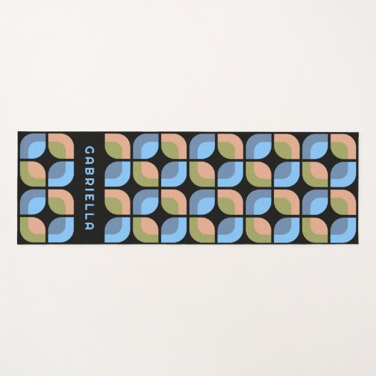 Blauw Tan Beige Groen Zwart Mideeuw Art Patroon Yogamat (Voorkant (horizontaal))