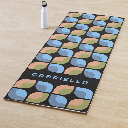 Blauw Tan Beige Groen Zwart Mideeuw Art Patroon Yogamat (In situ)