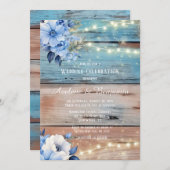 Blauw Tan Hout Lichten Bloemen Bruiloft Viering Kaart (Voorkant / Achterkant)