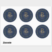 Blauw Tan Monogram SVG Kerstkrans Adres Ronde Sticker (Vel)