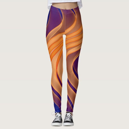Blauw Tan Paarse wervelpatroon Leggings (Voorkant)