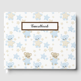 BLAUW & TAN TEDDYBEREN MET STERREN GASTENBOEK